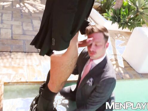 Outdoor raw breeding sesh with suited Damon Heart & Sir Peter