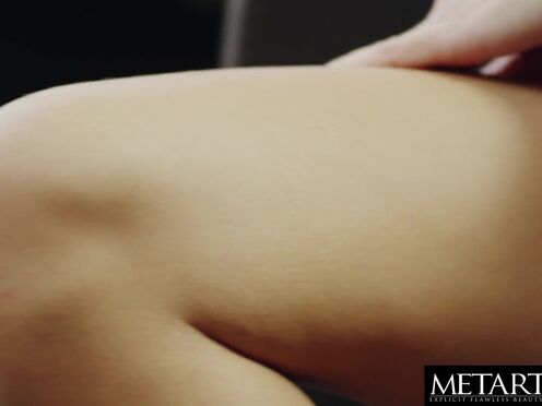 Her perfect body trembles as she fingerbangs her shaved twat