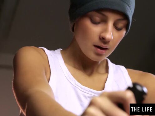 Mesmerizing sweaty teen humping an exercise bike seat.