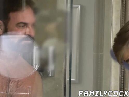 Joining my step dad Kristofer Weston in the shower so I can suck his dick