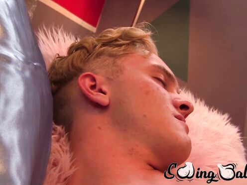 Slim blonde Oliver Tucker plugs a  dildo in his booty & then proceeds to harvest
