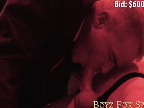 Sexy sex slave Cole Blue rides a huge dick during the auction with suited Dani Rob