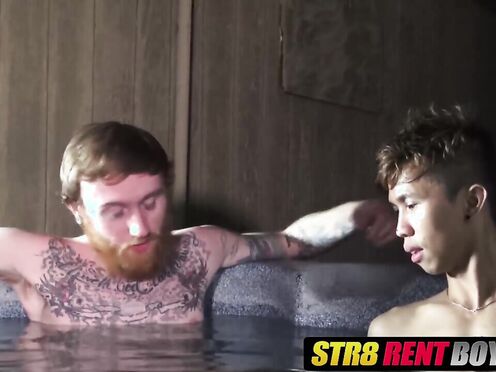 Asian twink gets big pierced prick inside his anus
