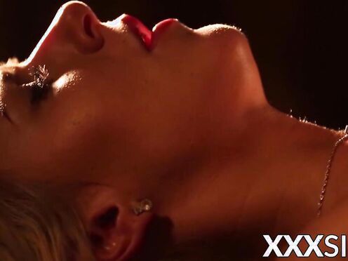 Sexy sensual blonde sucking huge cock before riding it hard