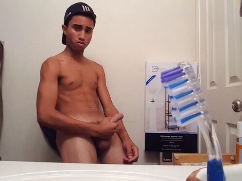 Little Lucas Strokes his Huge Cock