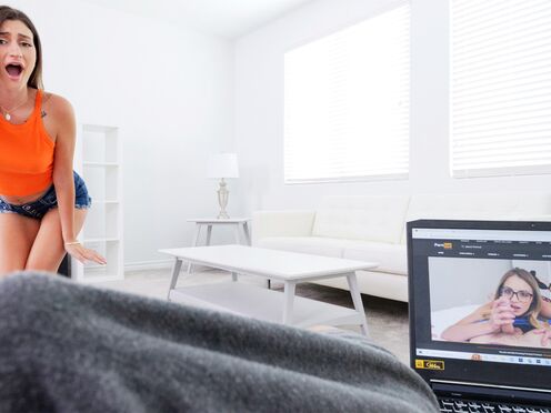 Teen stepsister catches weirdo step sibling watching porn & fucks him