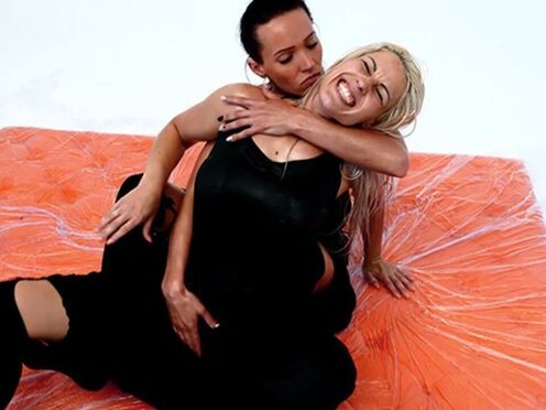 Blonde vs Brunette Oil Sexfight - Titty Girls Fingering Tit Rubbing Orgasms & Femdom Facesitting