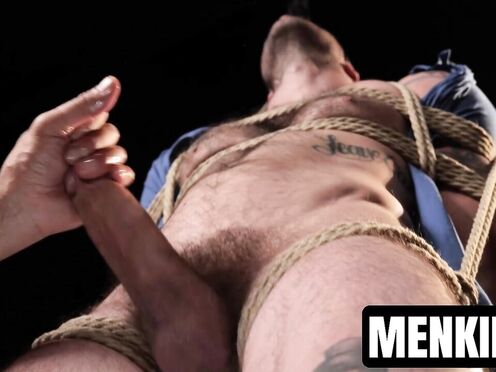 Van Darkholme edges bound Cliff Jensen as Brody Fox teases his cock