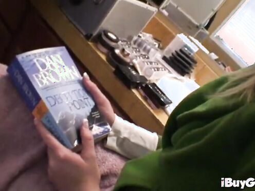 Titty blonde strips off