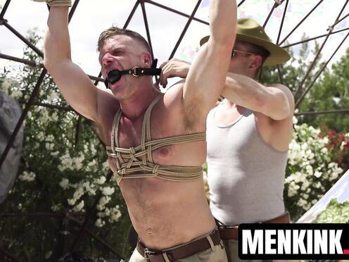 Quin Quire roughly fists restrained Brian Bonds after drilling his butt