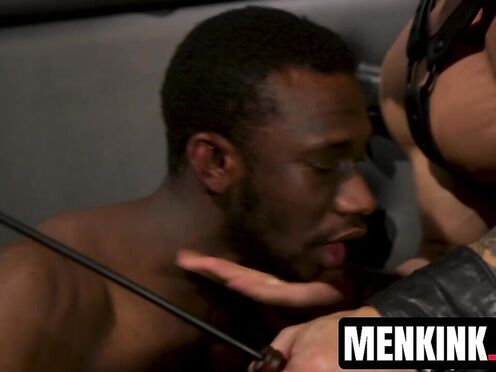 black cock sub Parker Paynes inverted gagging as Arad Winwin fills his throat