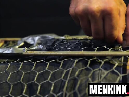 Max Ferro cage fucks bald virgin sub Joseph Banks with no mercy