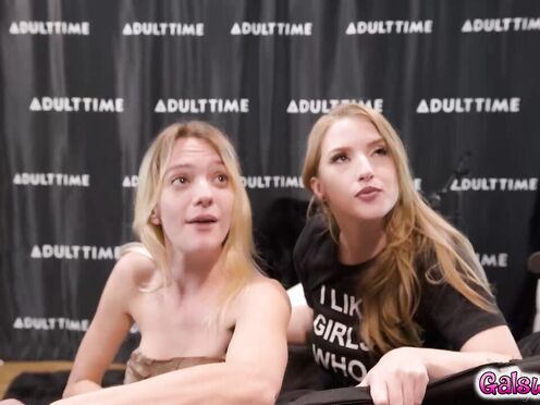 Two beautiful & horny ladies Kenna James & Octavia Red alone on set