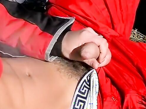 Uncut prick stroking & chainsmokin in the snow by horny Roma