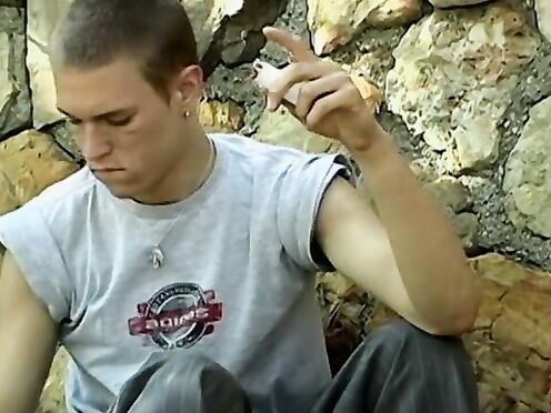 Skinny Yuri Smoke & Wanks His Boner Outdoors