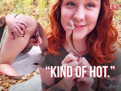 Ersties - Adorable American Chick Autumn Plays With a Glass Dildo Outdoors