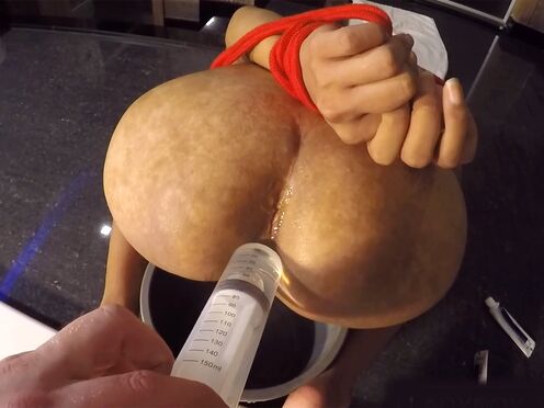 Piss & big amount of water enema inside big booty Thai femboy