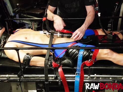 Dungeon master punishes jock Devin Franco in gas mask & dick pumping