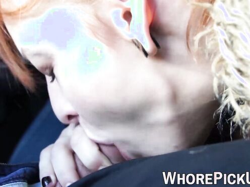 Ginger hooker accepts money for roadside penetration