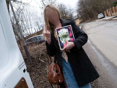 Blonde Aussie whore takes it all in the confession van!