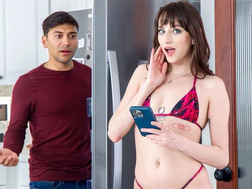 Teen step sister whore Lana Smalls steals step brother his phone