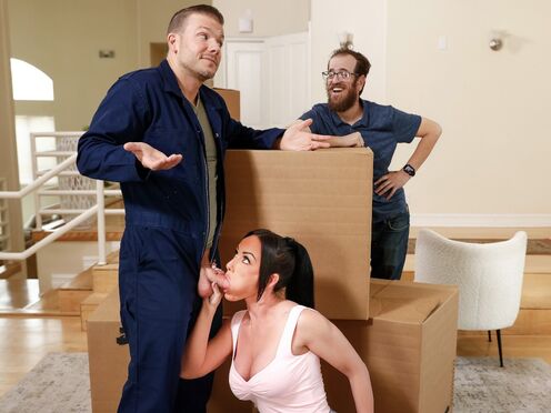 Jennifer White gets her moving day satisfaction from the sexy mover!