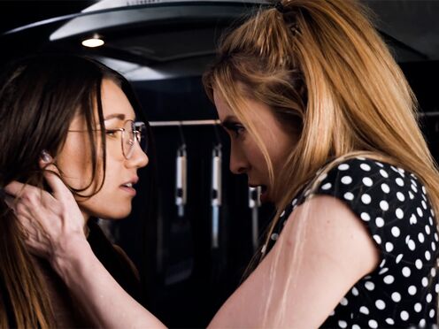 Nerdy lesbian teen manipulates & fucks her MILF stepsisters Girlfriend