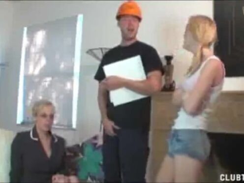 Mom & Teen Seduce Electrician for Pleasure