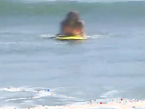 Little April Playing in the Beach
