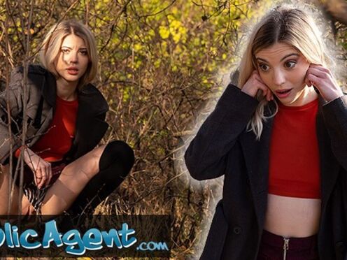 Sexy Blonde Takes Cash for Sex in the Woods with Huge Dick