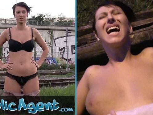 Short-Haired Babe with Juicy Tits Public Bang