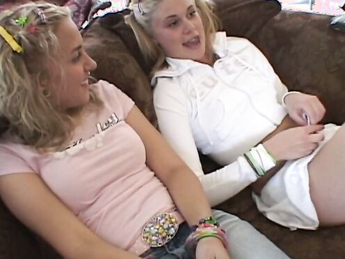 Adorable blonde teen trio strip off