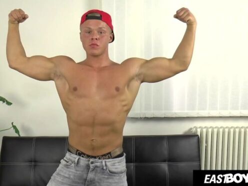 Big muscle hunk boy with big cock cum