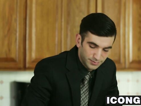 Billy  pulls his boss pants down & sucks on his big cock