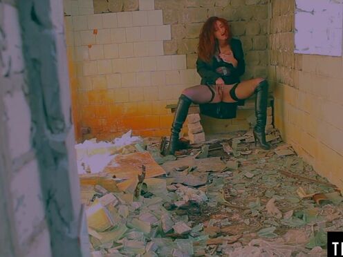 Slutty back street slut masturbates with her john's gross cum