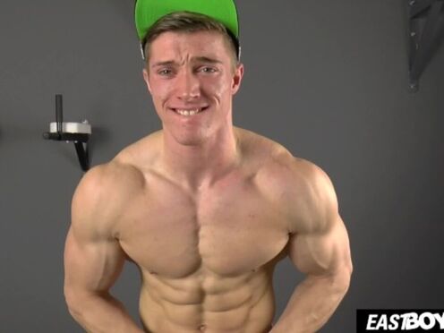 Handsome straight muscle boy wanks his huge dick