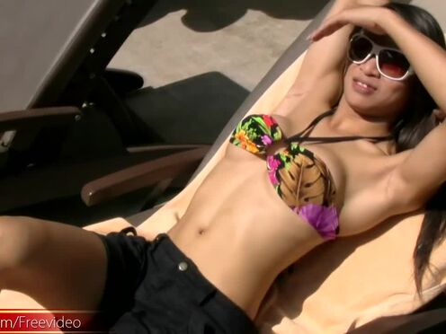 Asian trans goes from swimming pool directly to shaft riding