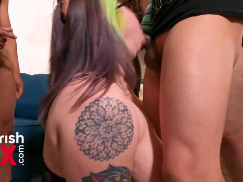 Bukkake Gangbang Flourish Style Feat Green Haired BIG BOOTY Olivia Fat Cumshots