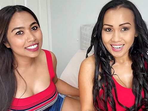 Big boos lesbian Thai MILF girlfriends please each other at home