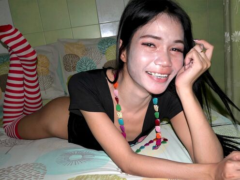 Innocent Asian femboy teen ass pumping with a dildo & a hard meat