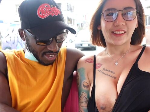 Big Breasted Thai MILF picked up for a dirty interracial threesome