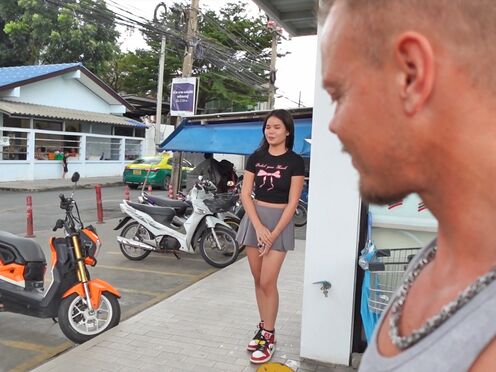 Thai teen amateur picked up at a 7 11 for horny threesome sex