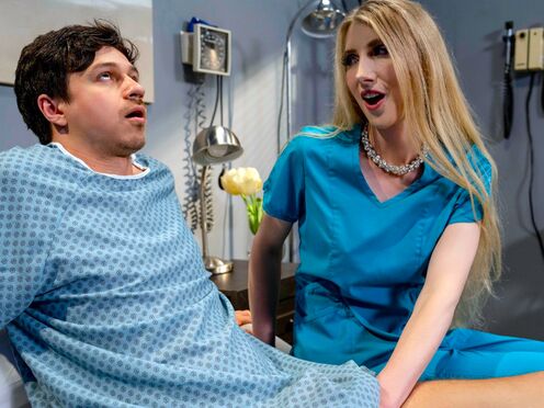 Big Boobed t-girl nurse handles patients boner
