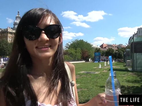 Tiny hot girl almost caught masturbating in public on a ferris wheel