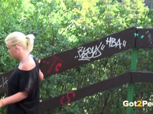 Naughty girls outside showing off their bodies & peeing