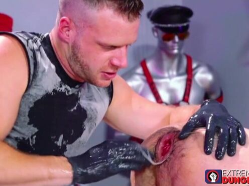 Fist fucking after sloppy blowjob at the store with bears