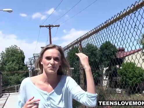 Stranded blonde has outdoor sex for money