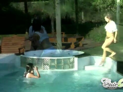 Stunning petite lezzies get wet