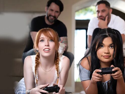 Gaming teen stepdaughters both banged by their perverted stepdads