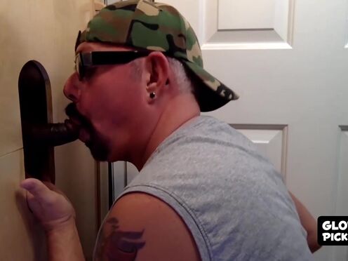 Very naughty backdoor bandit shows his shaft sucking skills